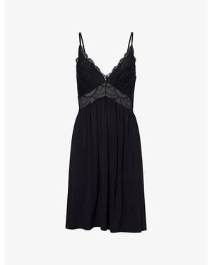Eberjey Mariana Lace-Embroidery Stretch-Woven Nightdress - Black