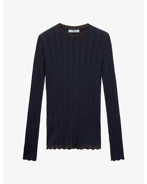 Prada Contrast-Trim Ribbed Wool Sweater - Blue
