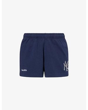 Sporty & Rich For '47 X The New York Yankees Krystal Disco Cotton-Fleece Track Shorts - Blue