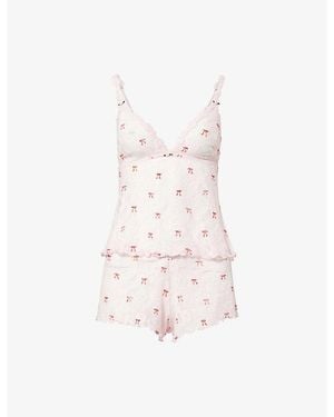 Skims Bow-Pattern Stretch-Lace Pyjama Set - Pink