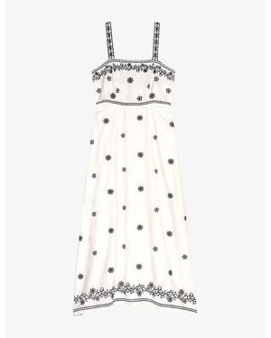Maje Floral-Embroidered Cut-Out Linen-Blend Maxi Dress - White