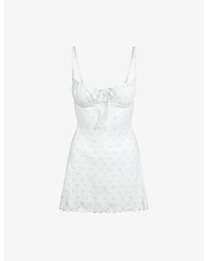 Skims Pointelle-Knit Floral-Print Stretch-Cotton Mini Dress - White