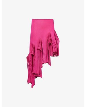 Alaïa Asymmetric Ruffle Stretch-Woven Midi Skirt - Pink
