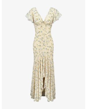 House Of Cb Amina Print Georgette Maxi Tea Dress Xs (A-C Cup) - Metallic