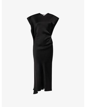 Victoria Beckham Victoria Crepe Back Asymmetric-Hem Satin Midi Dress - Black