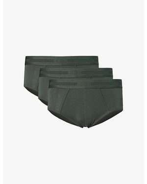 CHE Elasticated-Waistband Pack Of Three Stretch-Woven Briefs - Green