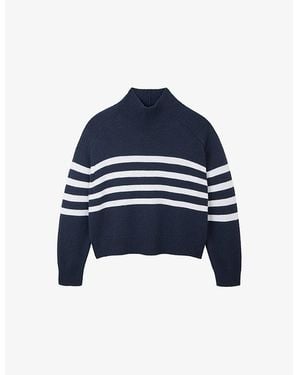 The White Company Striped Funnel-Neck Wool And Cashmere-Blend Sweater - Blue