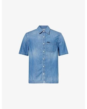 7 For All Mankind Short-Sleeve Soft Denim Shirt - Blue