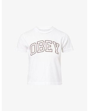Obey Collegiate Round-Neck Cotton-Jersey T-Shirt - White