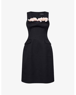 Simone Rocha Carnation Bust Sleeveless Tailored Wool Mini Dress - Black