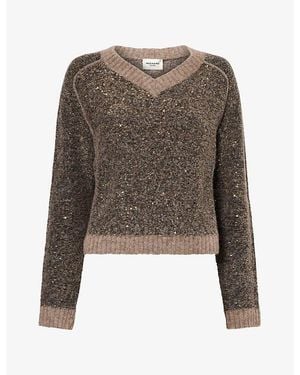 Weekend by Maxmara Sequin-Embellished V-Neck Knitted Sweater - Brown