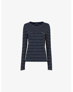 Whistles Stripe-Pattern Patch-Pocket Cotton Top - Blue