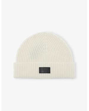 The Kooples Ribbed Logo-Patch Wool Beanie - White