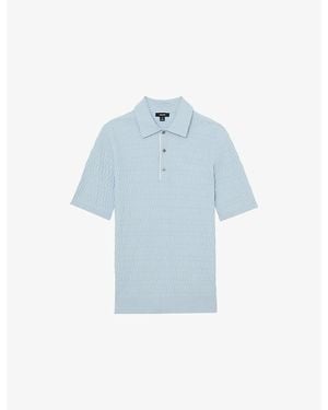 Reiss Era Half-Button Textured-Knit Polo - Blue