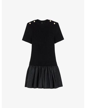 Maje Short-Sleeve Taffeta-Knit Mini Dress - Black