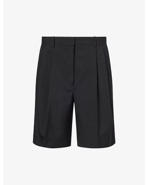 KHAITE Auggie Pleated Wool Shorts - Black