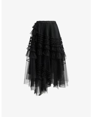 AllSaints Jen Asymmetric-Hem Tulle Midi Skirt - Black