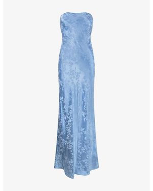 OMNES Amdra Strapless Jacquard Satin Maxi Dress - Blue