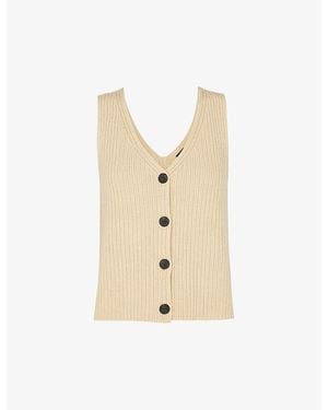 Whistles Button-Front V-Neck Stretch-Cotton Tank - Natural