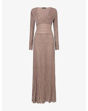 Missoni V-Neck Pleated Knit Maxi Dress - Brown