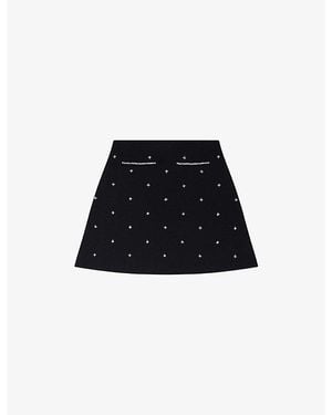 Sandro Rhinestone-Embellished Knitted Mini Skirt - Black