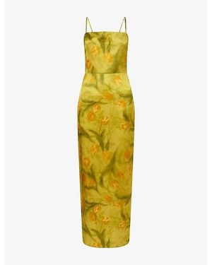 Reformation Frankie Floral-Print Silk-Charmeuse Maxi Dress - Yellow