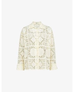 House Of Cb Samah Broderie Anglaise Cotton Shirt Xs (A-C Cup) - Natural