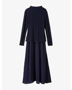 Whistles Long-Sleeved Lace And Woven Midi Dress - Blue