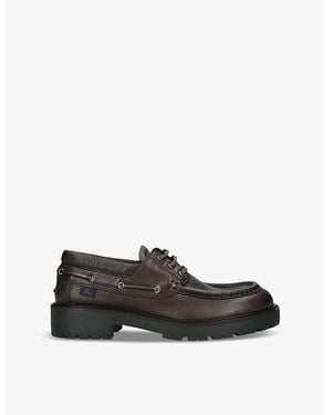 Burberry Dark Logo-Tag Lace-Up Leather Low-Top Boat Shoes - Black