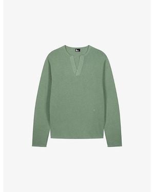 The Kooples Brand-Embroidered Tunisian-Collar Cotton-Knit Sweatshirt - Green