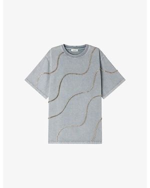Sandro Rhinestone-Embellished Relaxed-Fit Cotton-Jersey T-Shirt - Grey