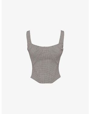 House Of Cb Selma Checked Stretch-Woven Top - Grey