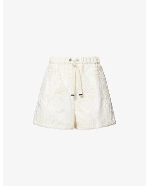Moncler Graphic Embroidered Cotton Shorts - White