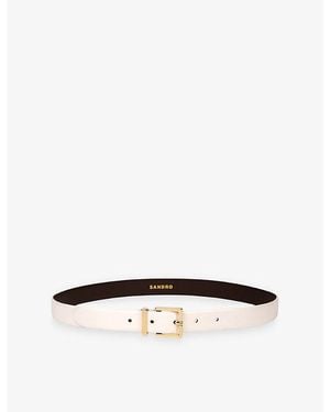 Sandro Smooth Buckle-Embellished Leather Belt - White