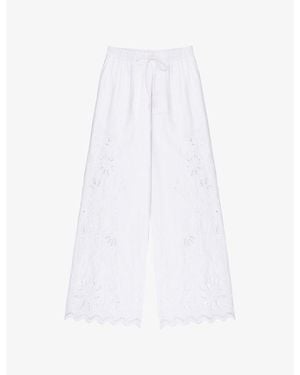 Ro&zo Broderie Wide-Leg Cotton-Blend Pants - White