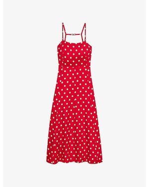 Maje Polka Dot-Pattern Backless Linen-Blend Maxi Dress - Red