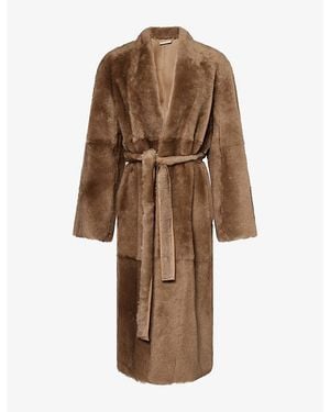Nour Hammour Davos Longline Shearling Coat - Brown