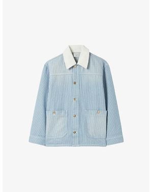 Claudie Pierlot Contrast-Collar Regular-Fit Striped Denim Jacket - Blue