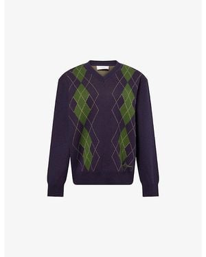 House Of Sunny Argyle Knit Cotton Jumper - Blue