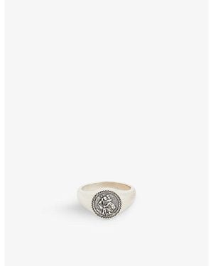 Serge Denimes St Christopher-Embossed Oxidised-Finish Sterling- Ring - White