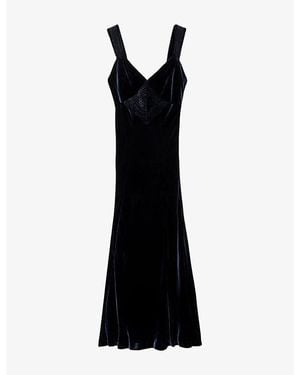 AllSaints Berletta V-Neck Silk-Blend Velvet Maxi Dress - Black