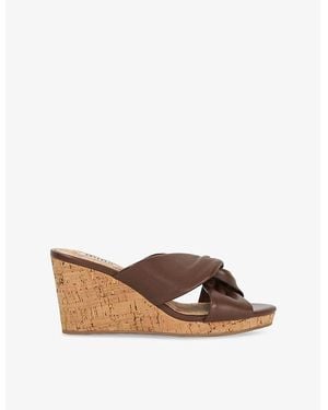Dune Kacee Twist-Strap Leather Wedge Mules - Brown