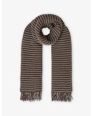 Reiss Contrast-Stitching Waffle-Knit Wool Scarf - Grey