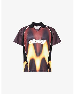 Obey Logo-Print Blurred Stretch-Jersey Football Top - Multicolour