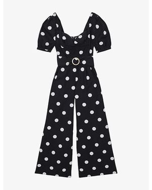 Reiss Brook Puff-Sleeve Polka-Dot Linen Jumpsuit - Blue