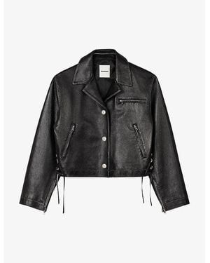 Sandro Jude Faded-Effect Lace-Up Leather Jacket - Black