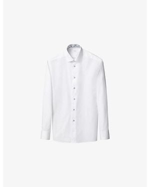 Eton Floral-Trim Slim-Fit Cotton-Twill Shirt - White