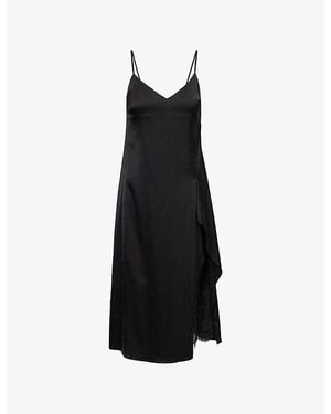 Acne Studios Docketta Lace-Trim Satin Midi Dress - Black