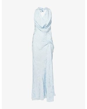 Anna October Kelly Draped Satin Maxi Dress - Blue
