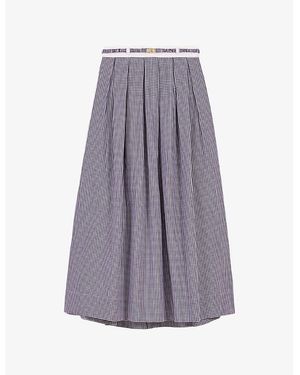 Maje Gingham-Print Belted Cotton Maxi Skirt - Purple